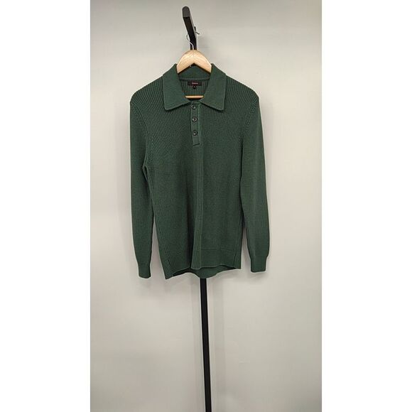 Quince Sweaters - Quince 100% Organic Cotton Ribbed Polo Sweater Big Sur Green Sleeved Top S